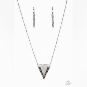 paparazzi "Ancient Arrow" silver tribal triangle elongated necklace and earrings